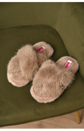 Тапочки домашние женские меховые бежевого цвета А8136 209352C