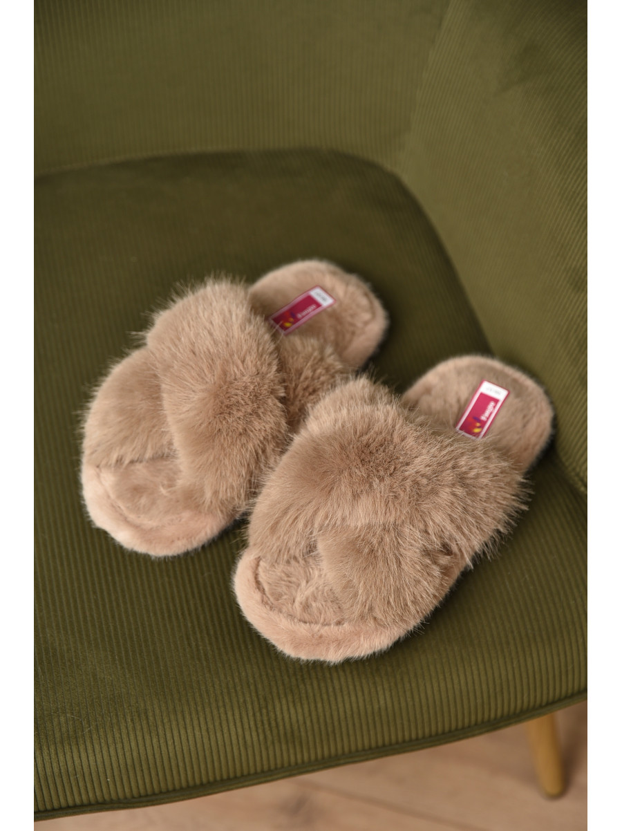 Тапочки домашние женские меховые бежевого цвета А8136 209352C