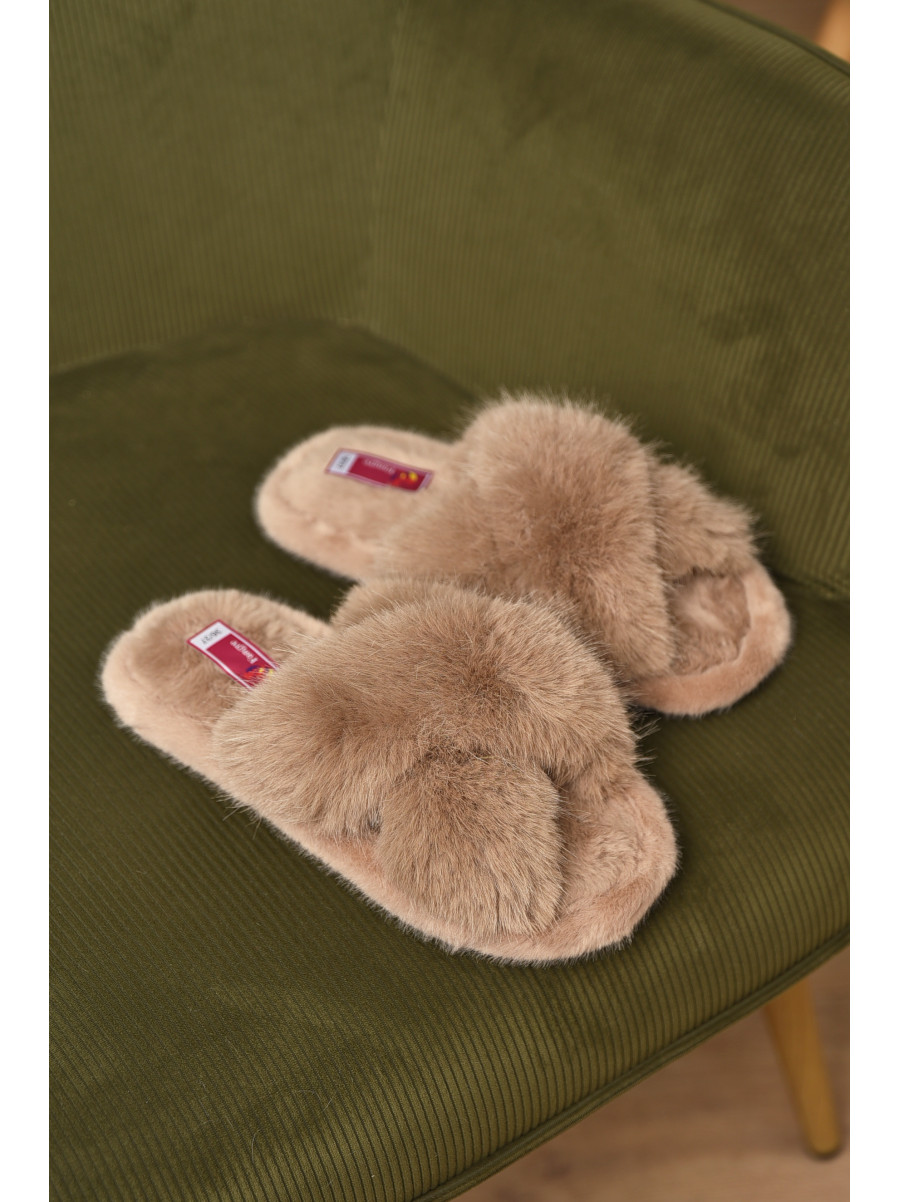 Тапочки домашние женские меховые бежевого цвета А8136 209352C