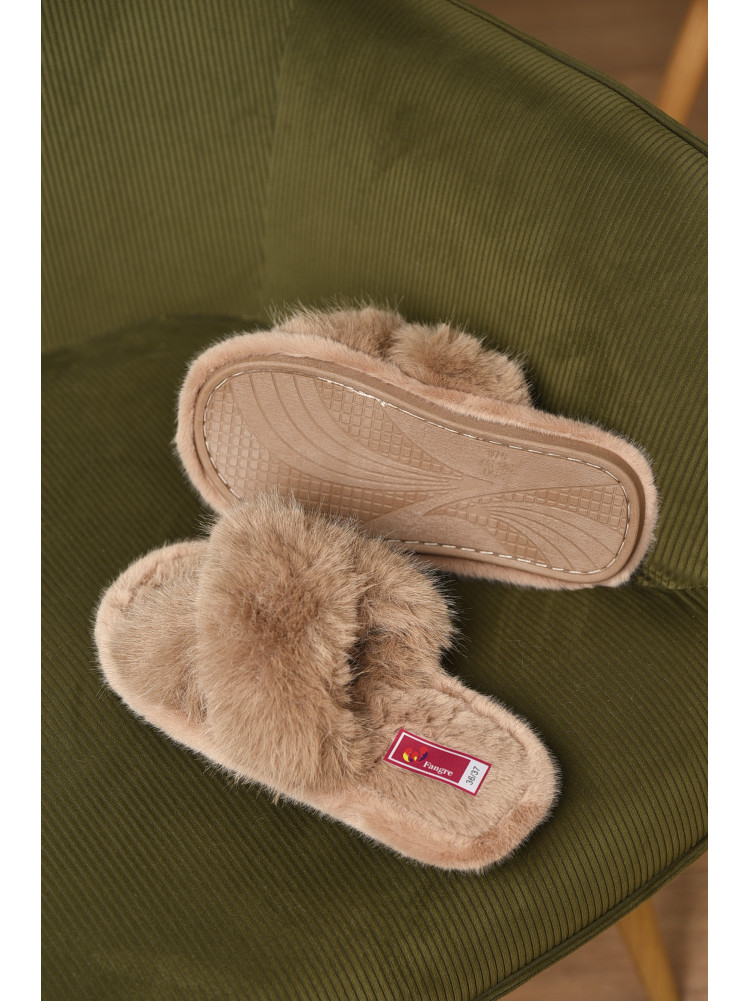 Тапочки домашние женские меховые бежевого цвета А8136 209352C