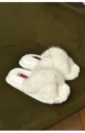 Тапочки домашние женские меховые белого цвета А8136 209353C