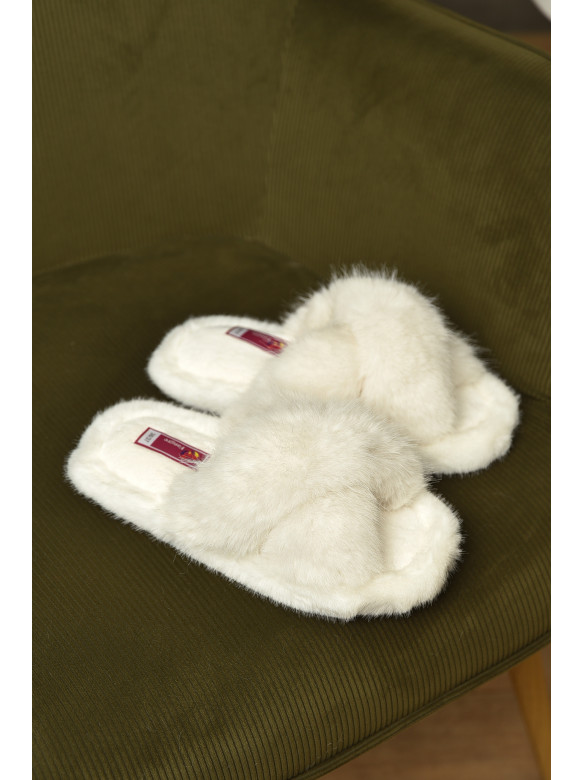 Тапочки домашние женские меховые белого цвета А8136 209353C
