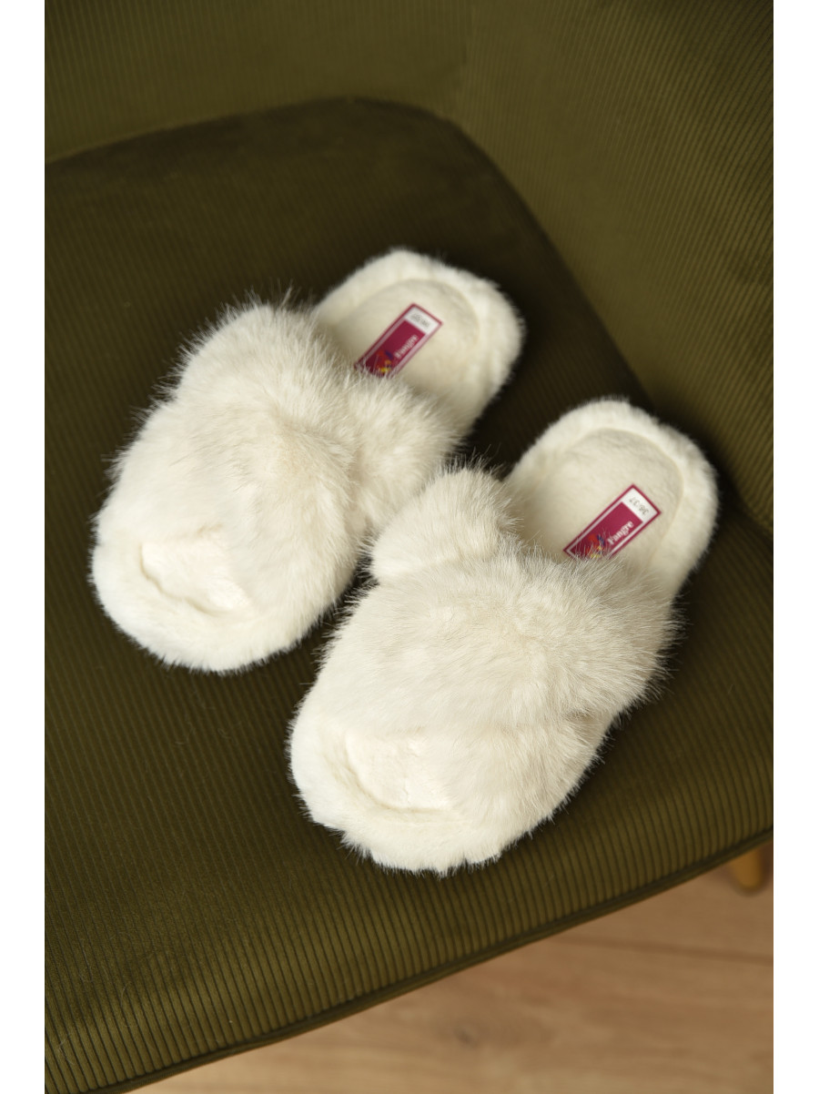 Тапочки домашние женские меховые белого цвета А8136 209353C