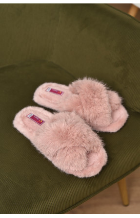 Тапочки домашние женские меховые пудрового цвета А8136 209354C