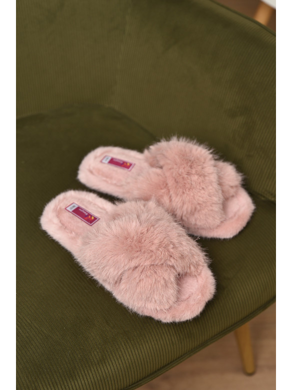 Тапочки домашние женские меховые пудрового цвета А8136 209354C