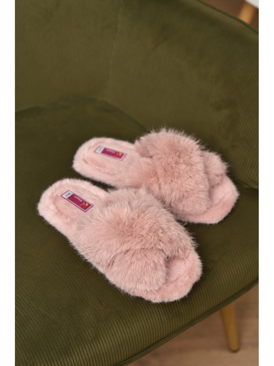 Тапочки домашние женские меховые пудрового цвета А8136 209354C
