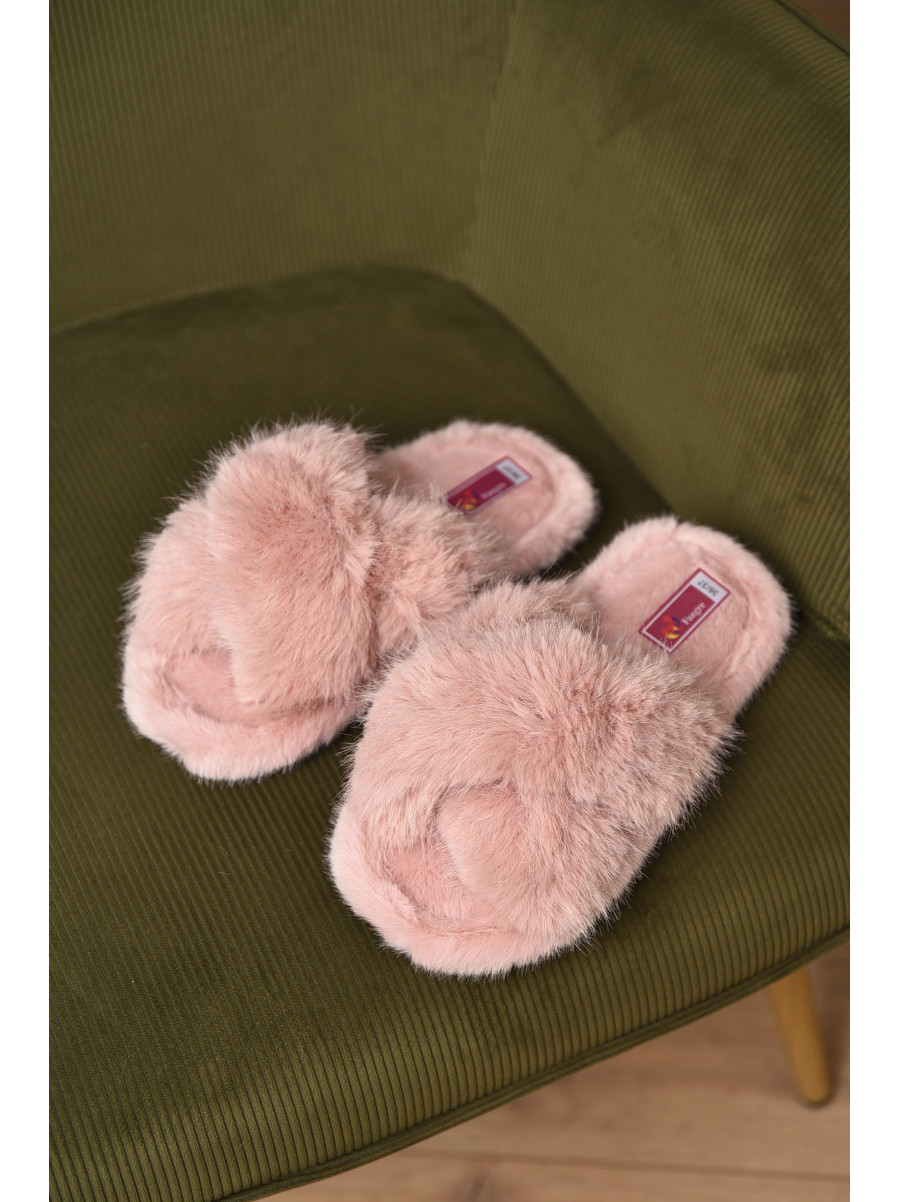 Тапочки домашние женские меховые пудрового цвета А8136 209354C