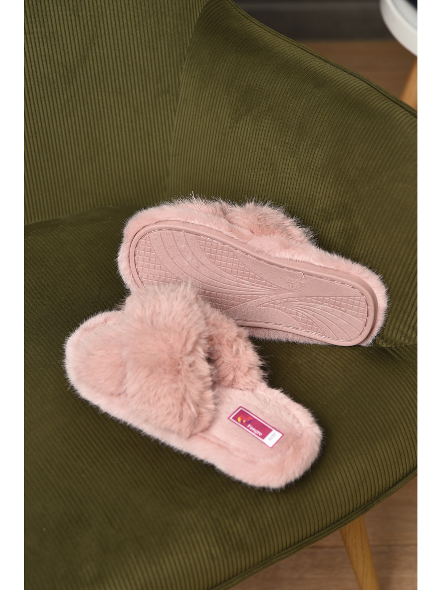 Тапочки домашние женские меховые пудрового цвета А8136 209354C