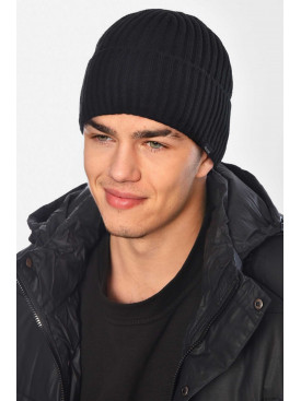 Шапка мужская с подворотом на флисе черного цвета 209363C