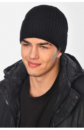 Шапка мужская с подворотом на флисе черного цвета 209363C