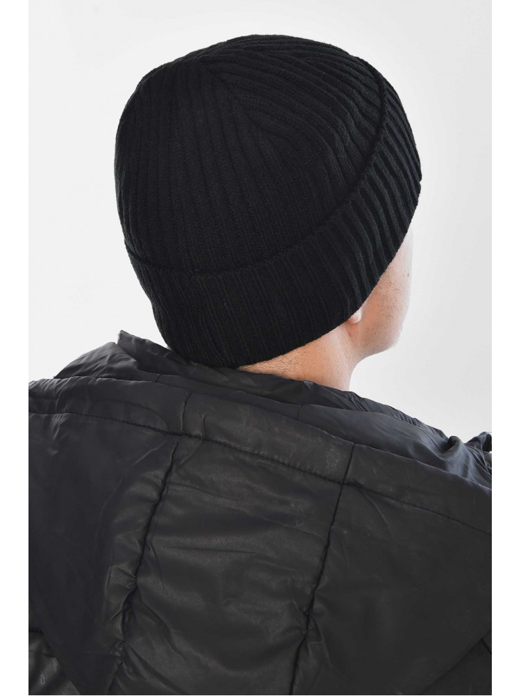 Шапка чоловіча з підворотом на флісі чорного кольору 209363C