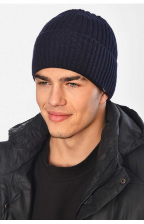 Шапка чоловіча з підворотом на флісі темно-синього кольору 209364C
