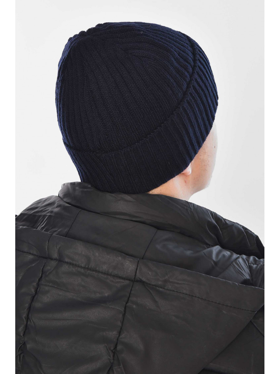 Шапка чоловіча з підворотом на флісі темно-синього кольору 209364C