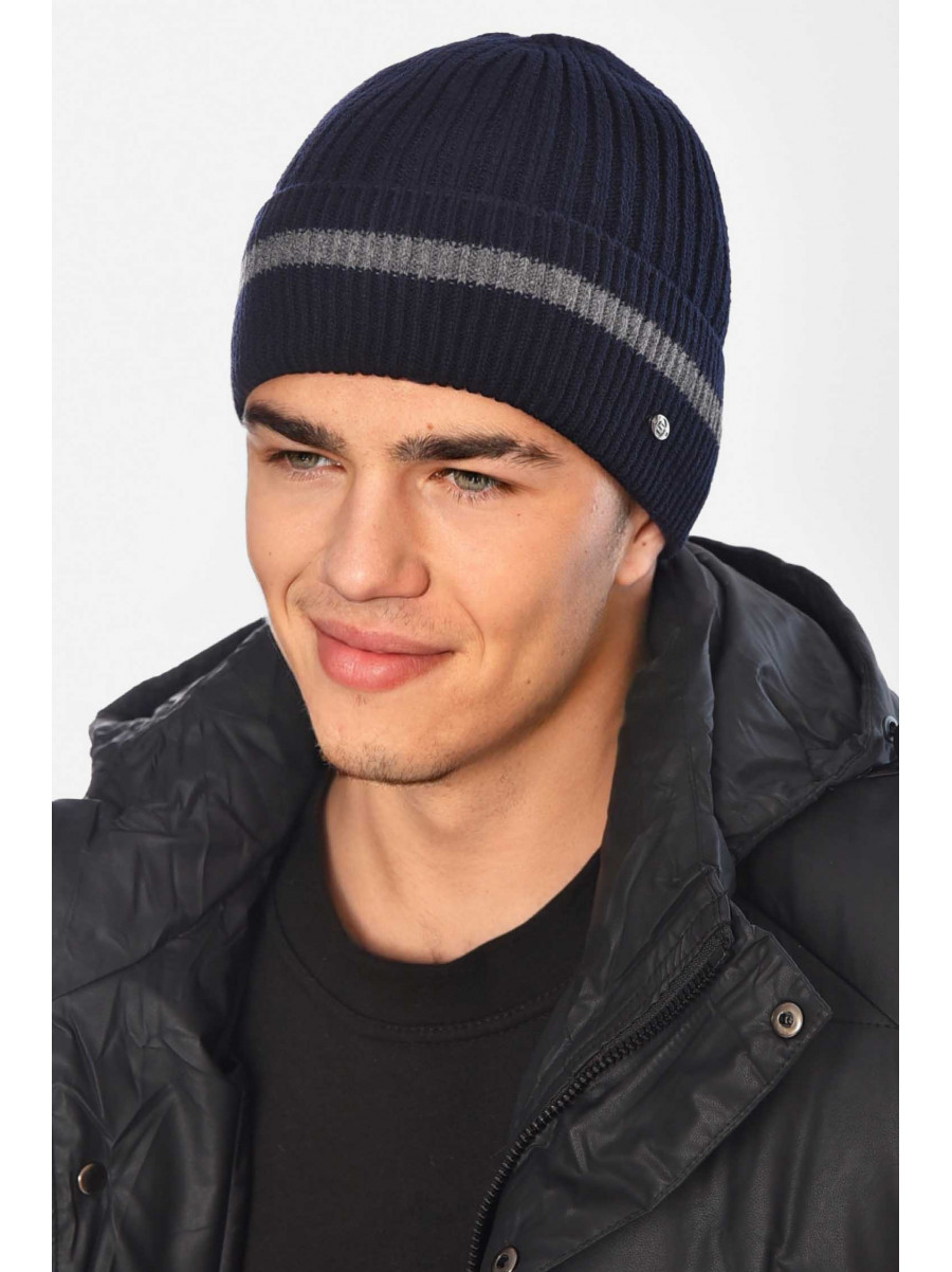Шапка чоловіча на флісі темно-синього кольору 209366C