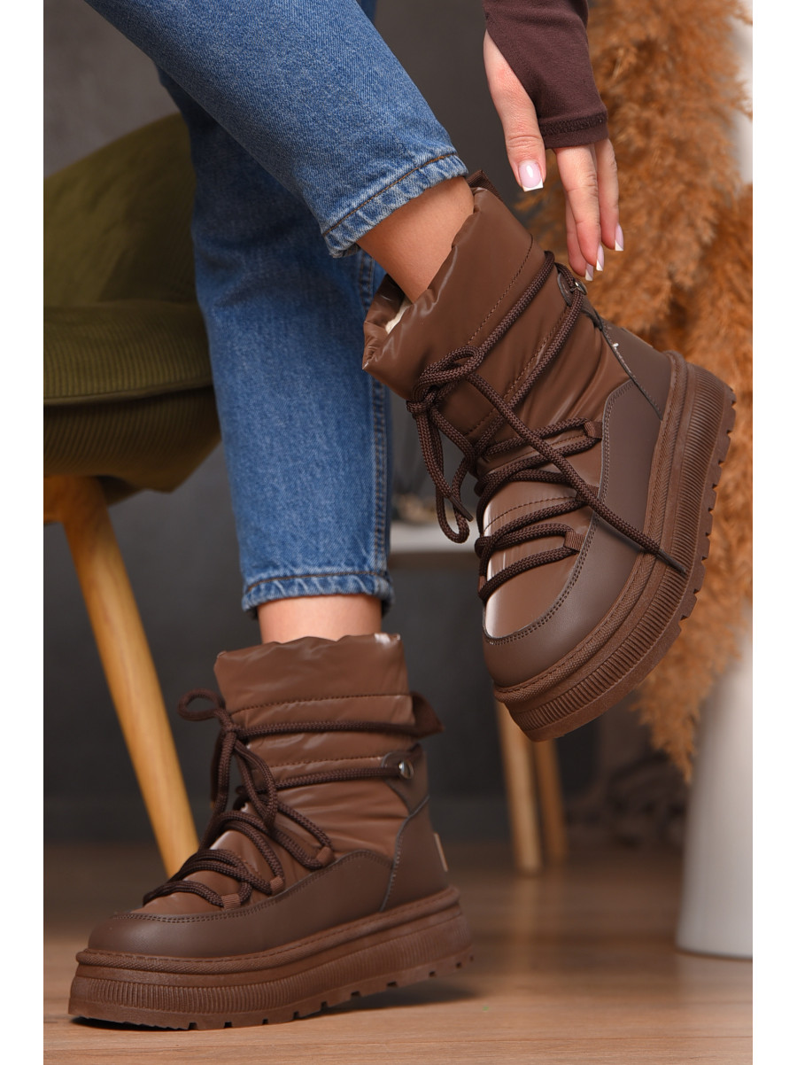 Дутики жіночі на хутрі коричневого кольору VAM355-1E 209372C