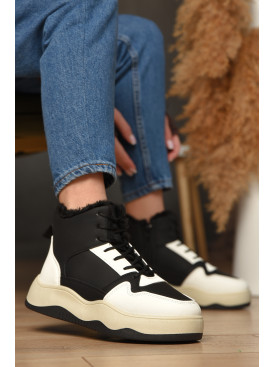 Кроссовки зимние женские бело-черного цвета К960-1 209375C Кроссовки зимние женские бело-черного цвета К960-1 209375C