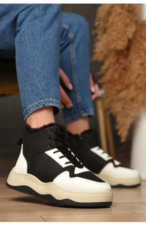 Кросівки зимові жіночі біло-чорного кольору К960-1 209375C
