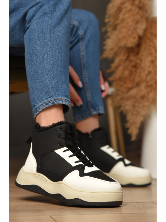 Кросівки зимові жіночі біло-чорного кольору К960-1 209375C