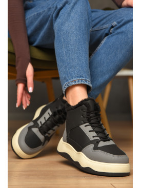 Кроссовки зимние женские черно-серого цвета К960 209382C