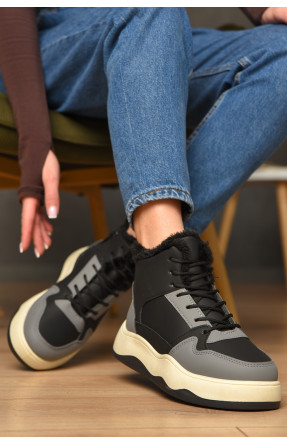 Кросівки зимові жіночі чорно-сірого кольору К960 209382C