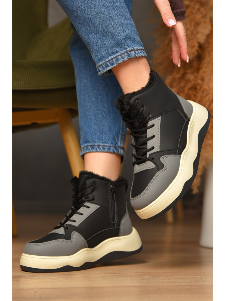 Кросівки зимові жіночі чорно-сірого кольору К960 209382C