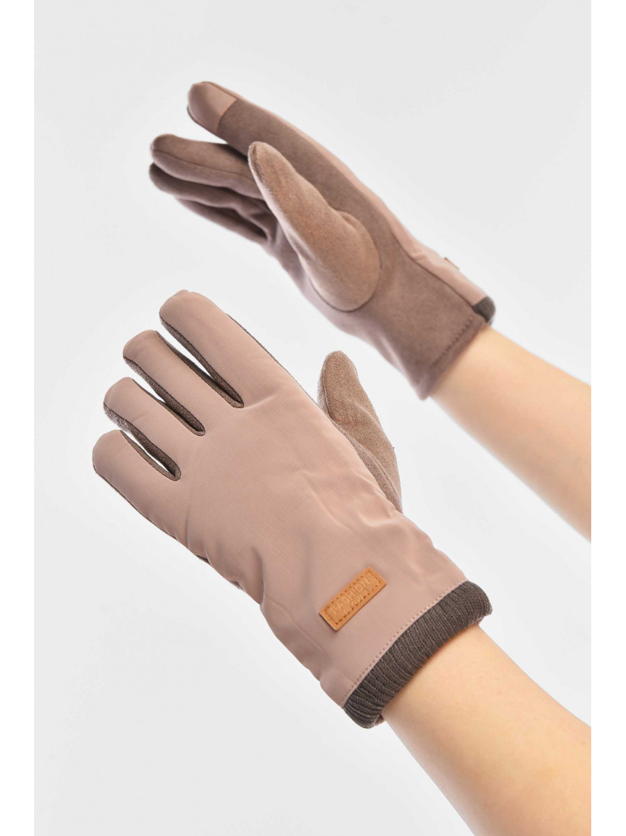 Перчатки женские на евромеху сенсорные бежевого цвета 204 209384C