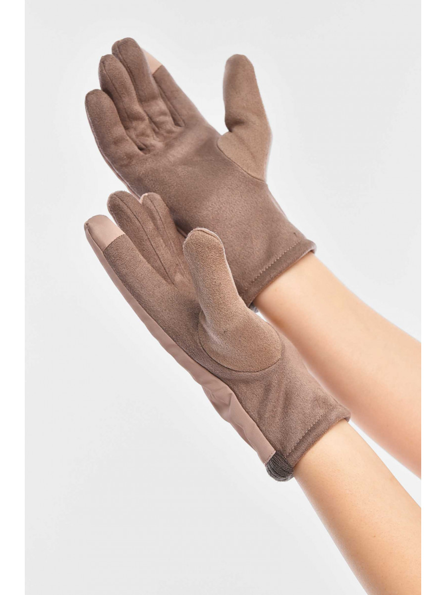 Перчатки женские на евромеху сенсорные бежевого цвета 204 209384C