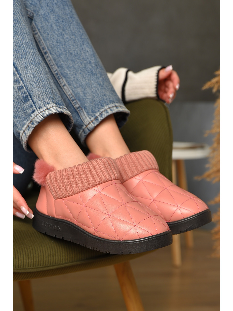 Тапочки домашние женские на меху пудрового цвета 7518-6 209397C