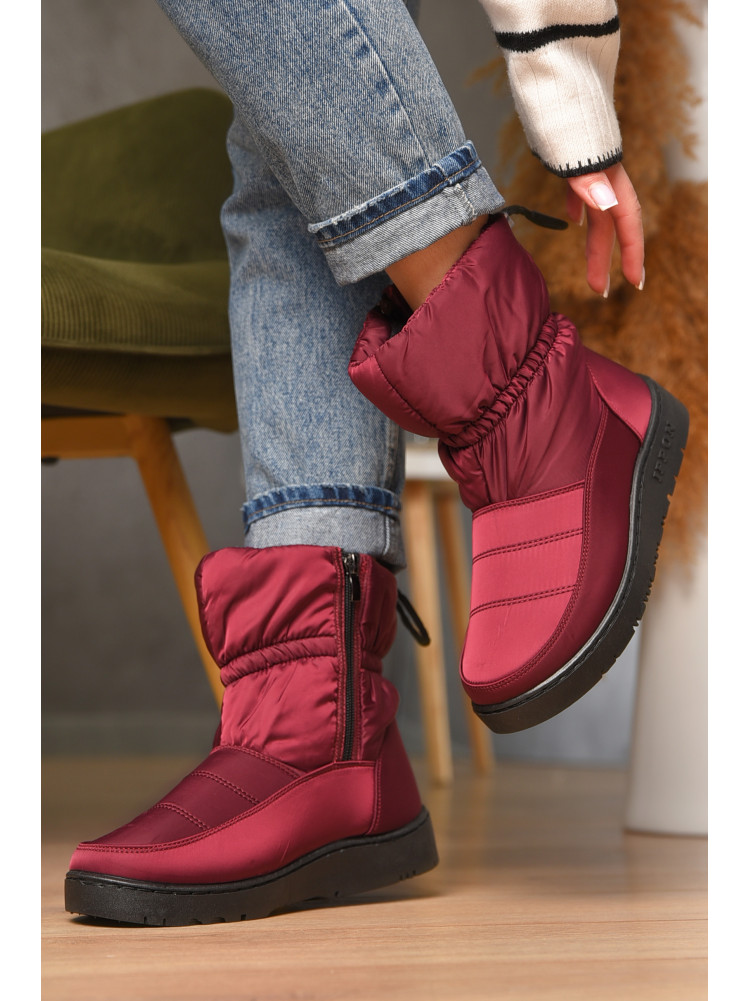 Дутики жіночі на хутрі бордового кольору Уцінка м2-19 209402C