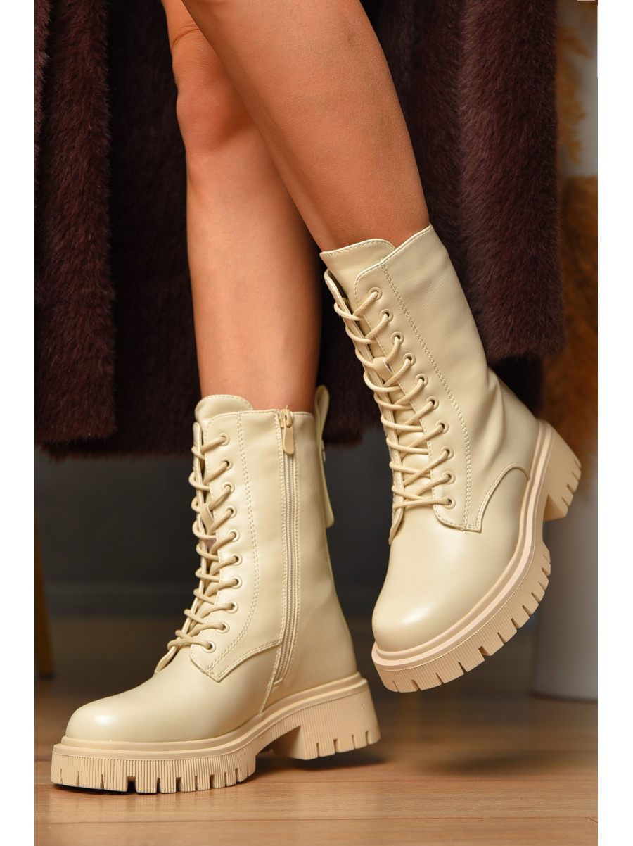Ботинки женские зимние светло-бежевого цвета В1526-1 209421C