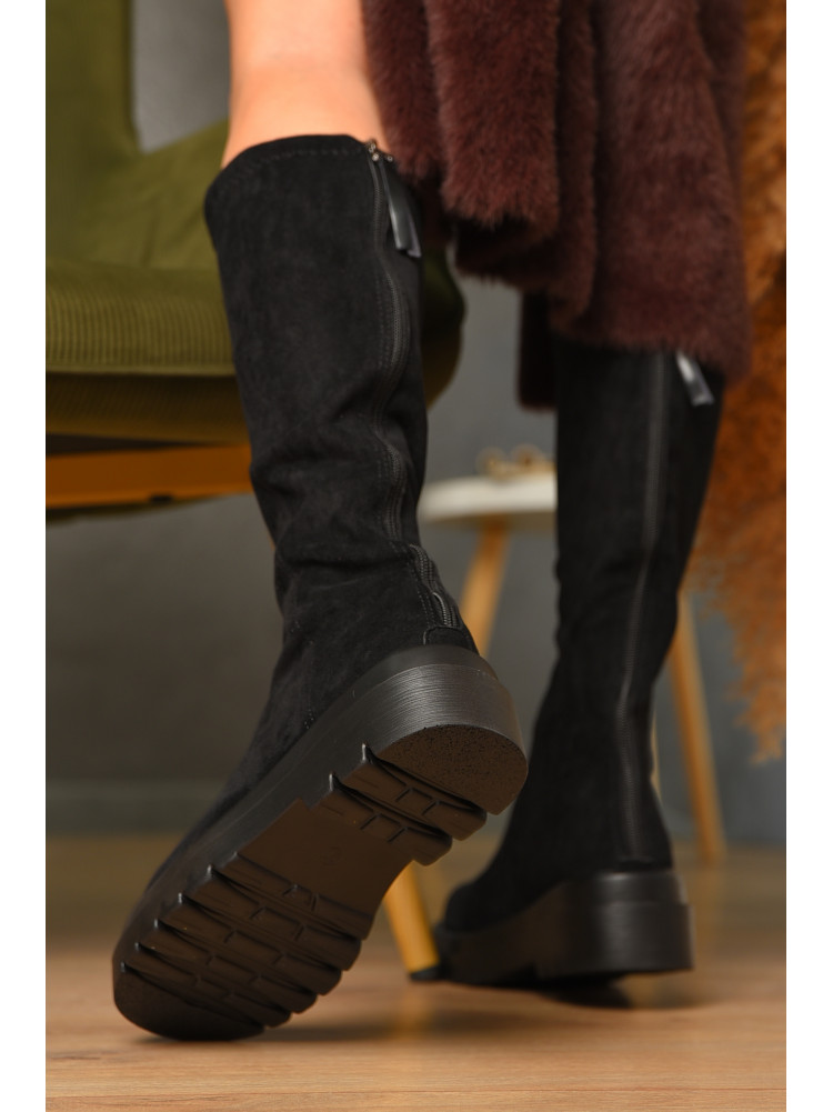 Сапоги женские демисезонные черного цвета на флисе 77-109-3 209430C