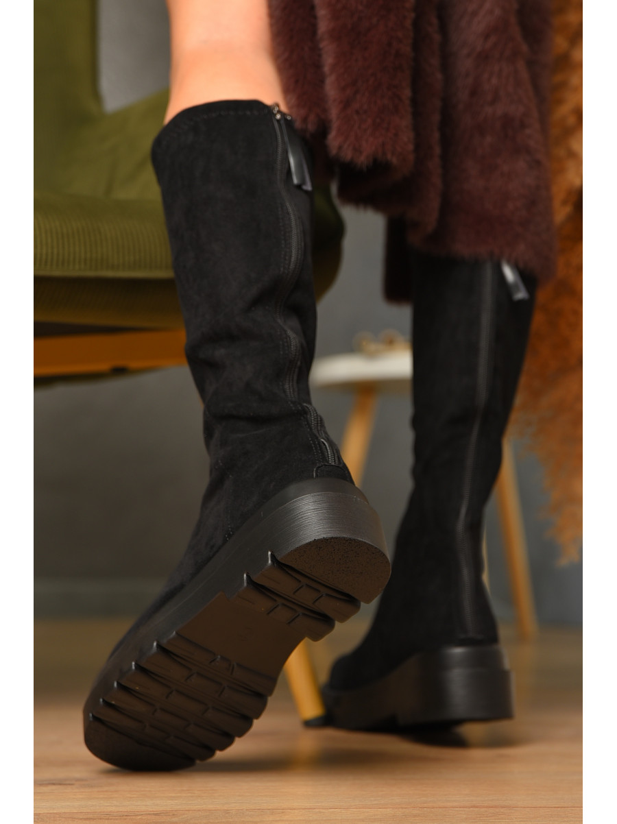 Сапоги женские демисезонные черного цвета на флисе 77-109-3 209430C