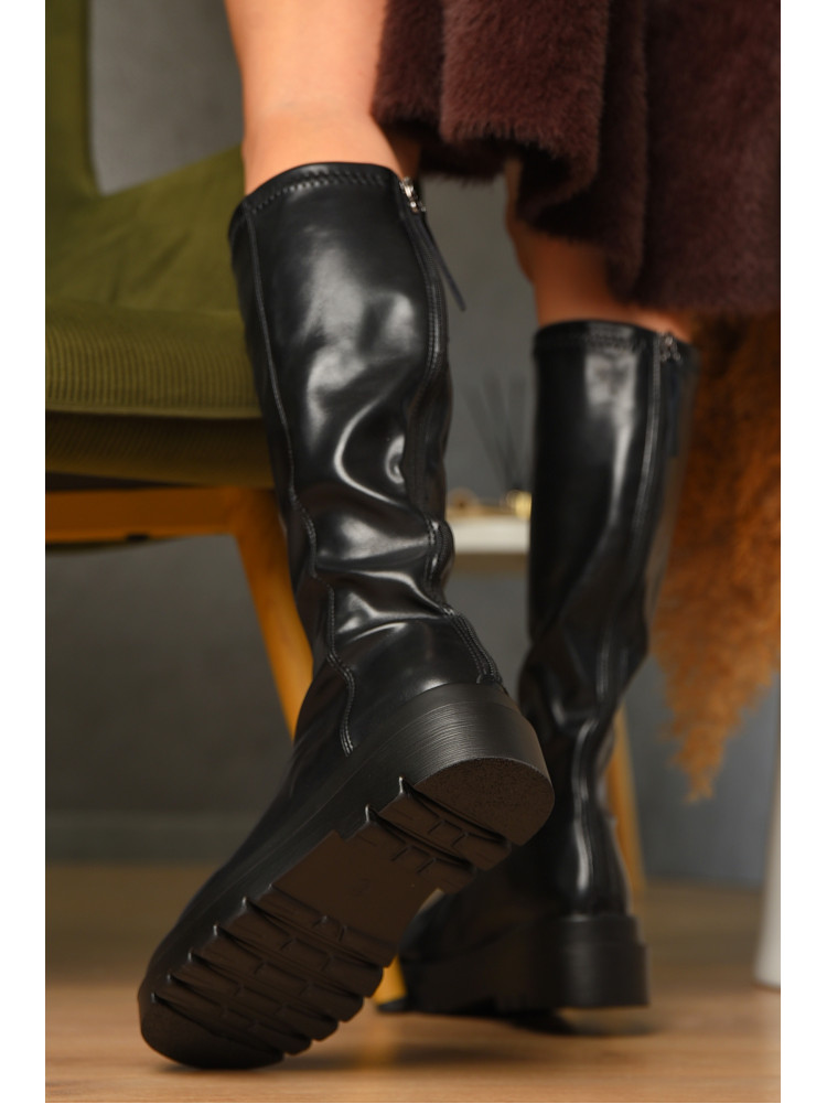 Сапоги женские демисезонные черного цвета на флисе 77-109-1 209431C