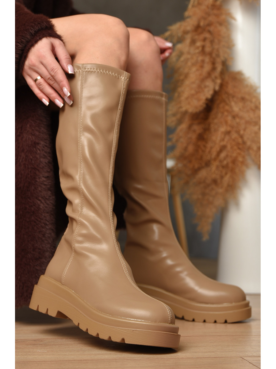 Сапоги женские демисезонные бежевого цвета на флисе 77-109-2 209432C