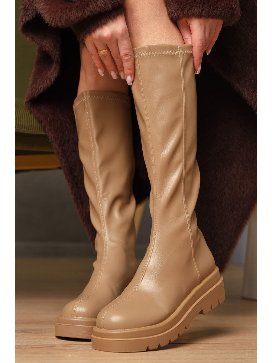 Сапоги женские демисезонные бежевого цвета на флисе 77-109-2 209432C