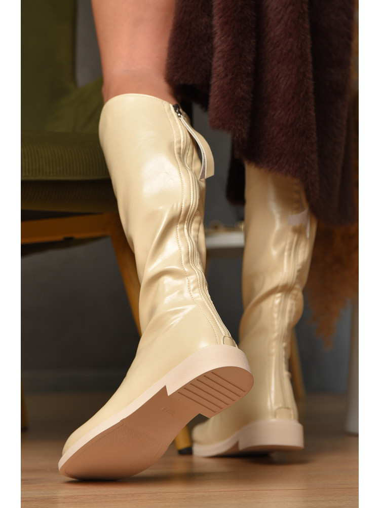 Сапоги женские демисезонные бежевого цвета на флисе 77-103-2 209434C