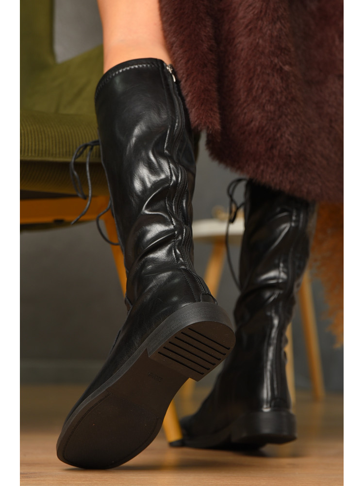 Сапоги женские демисезонные черного цвета на флисе 77-104-1 209435C