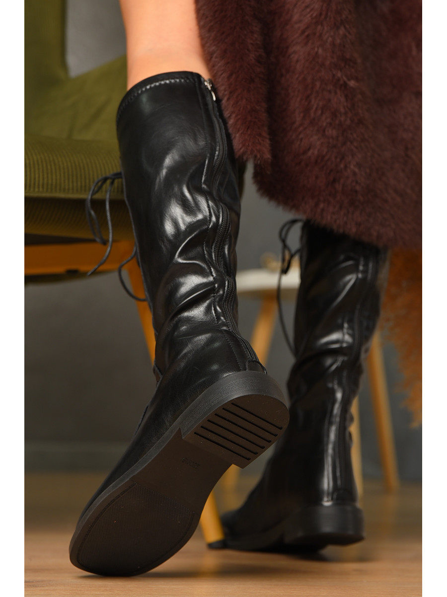 Сапоги женские демисезонные черного цвета на флисе 77-104-1 209435C