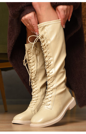 Сапоги женские демисезонные бежевого цвета на флисе 77-104-2 209436C