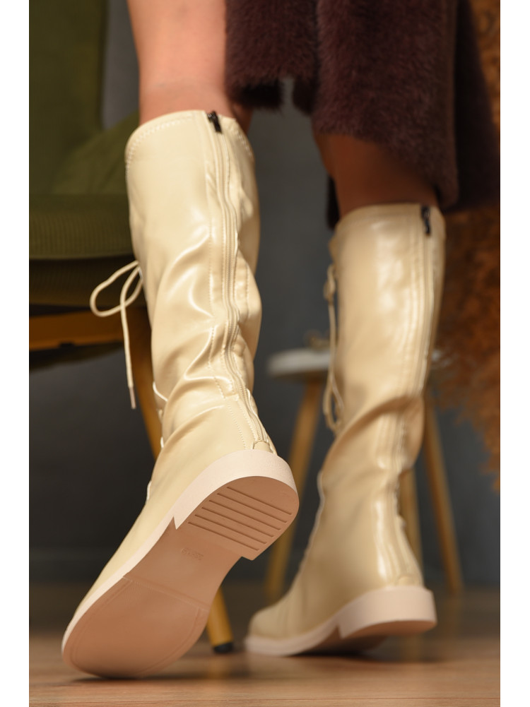 Сапоги женские демисезонные бежевого цвета на флисе 77-104-2 209436C