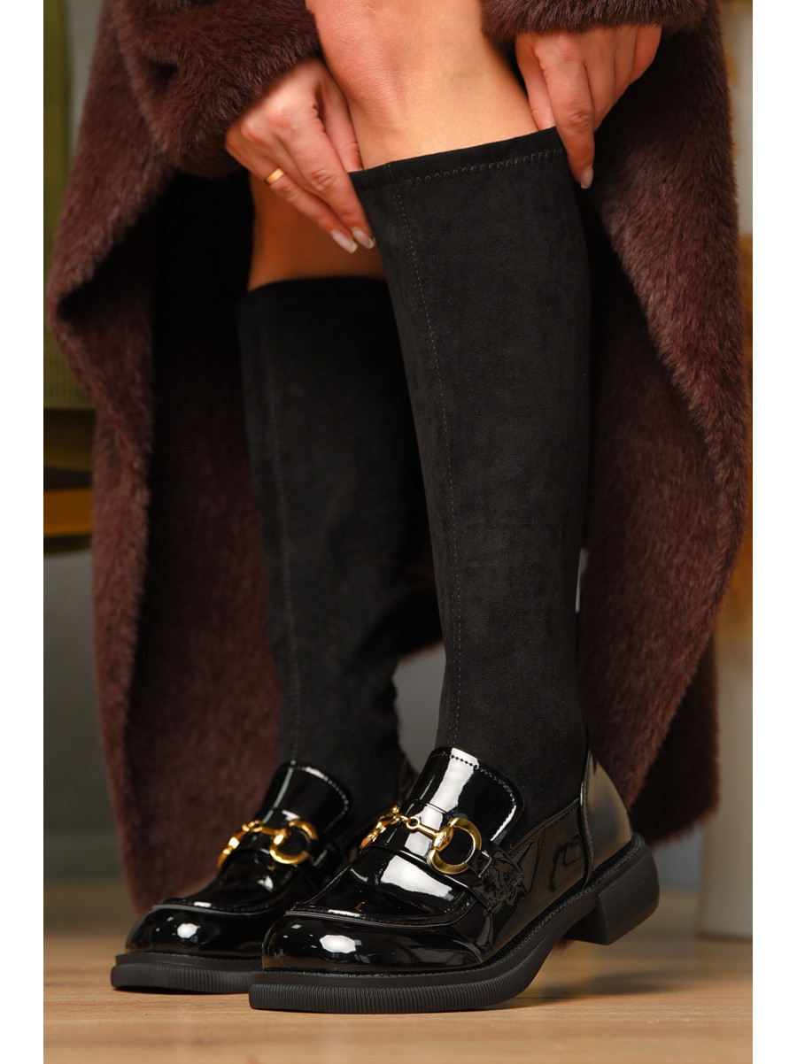 Сапоги женские демисезонные черного цвета на флисе 77-112 209438C