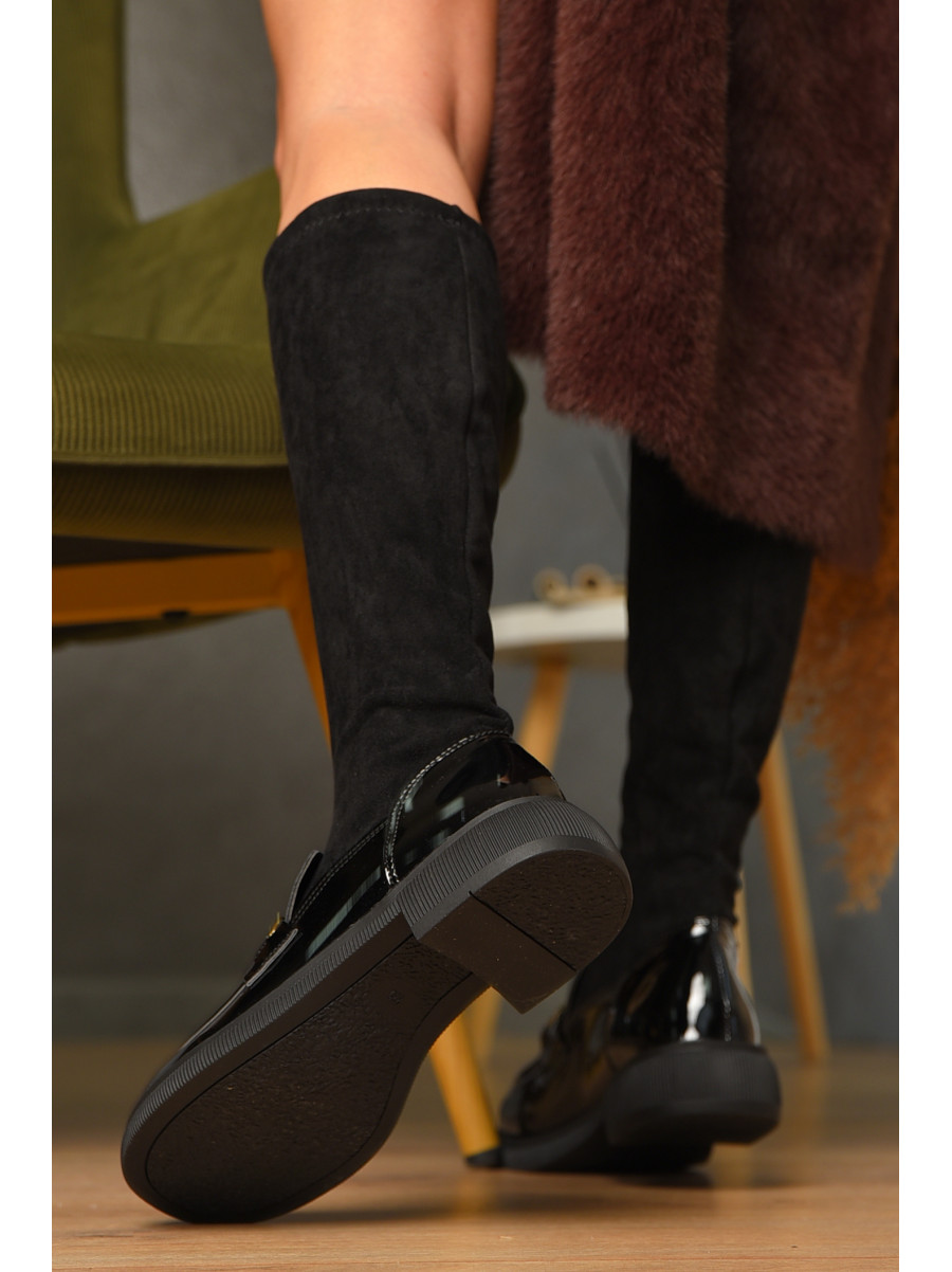 Сапоги женские демисезонные черного цвета на флисе 77-112 209438C