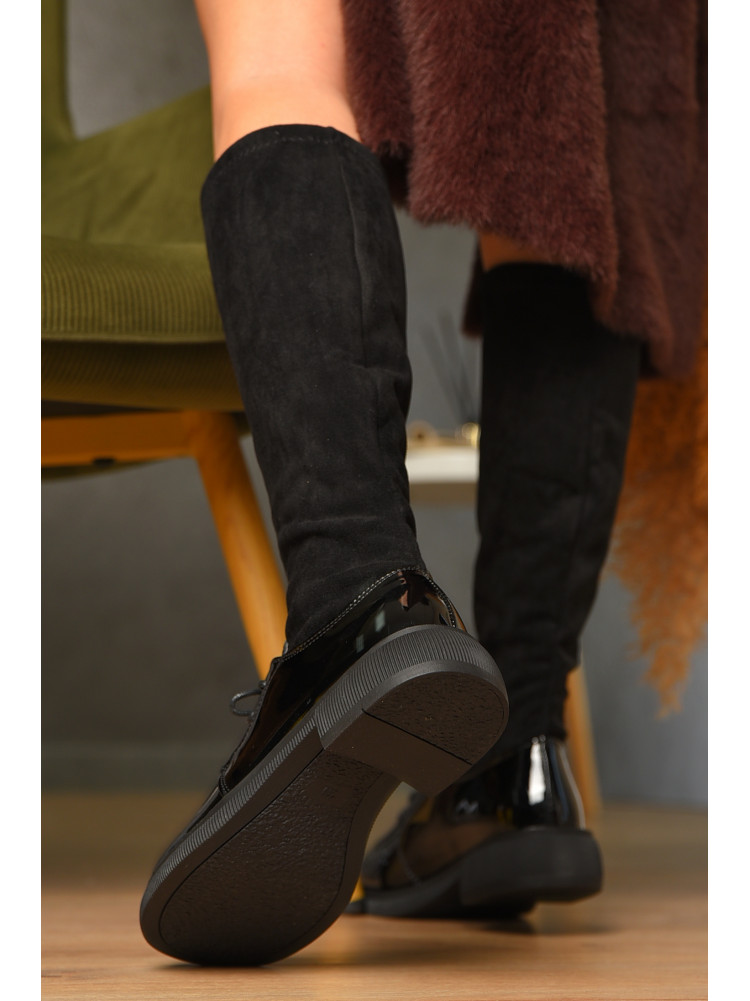 Сапоги женские демисезонные черного цвета на флисе 77-111 209440C