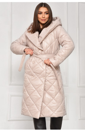 Куртка жіноча подовжена демісезонна молчного кольору з капюшом 330 209528C