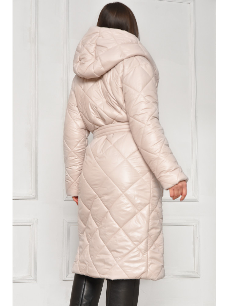 Куртка жіноча подовжена демісезонна молчного кольору з капюшом 330 209528C