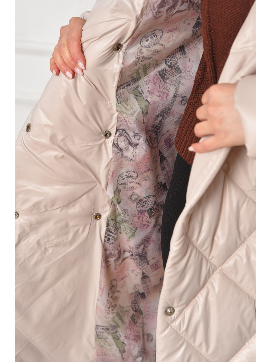 Куртка жіноча подовжена демісезонна молчного кольору з капюшом 330 209528C