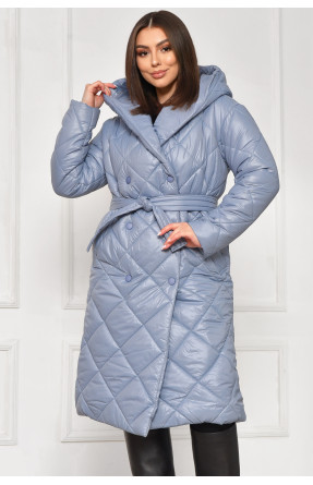 Куртка жіноча подовжена демісезонна блакитного кольору з капюшом 330 209529C