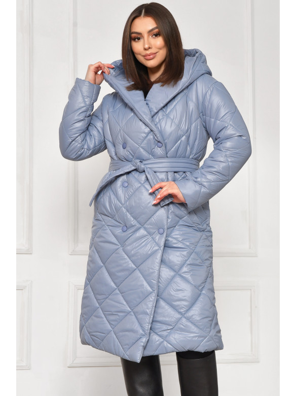 Куртка жіноча подовжена демісезонна блакитного кольору з капюшом 330 209529C