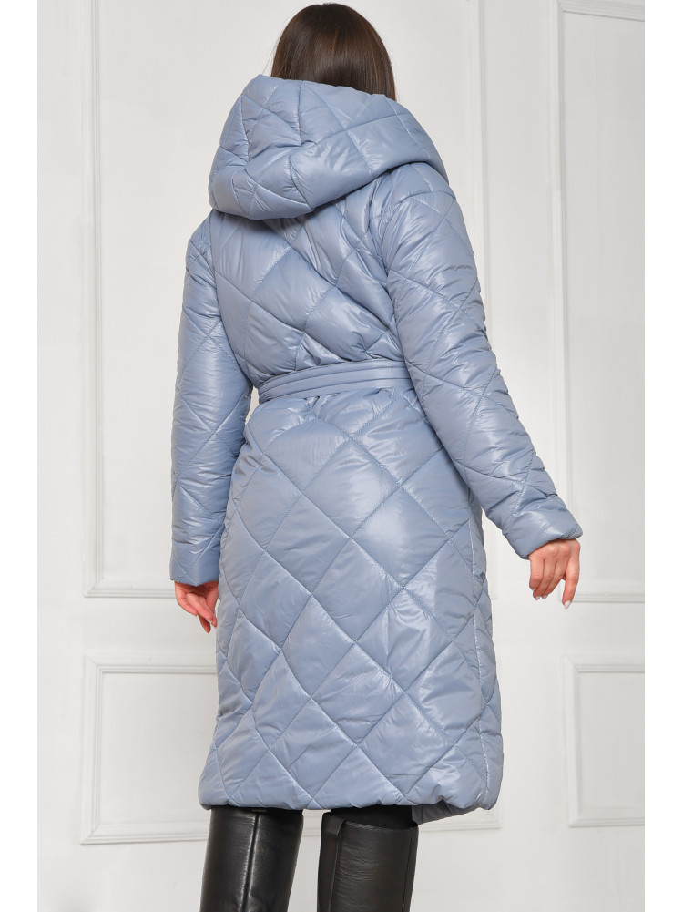 Куртка жіноча подовжена демісезонна блакитного кольору з капюшом 330 209529C