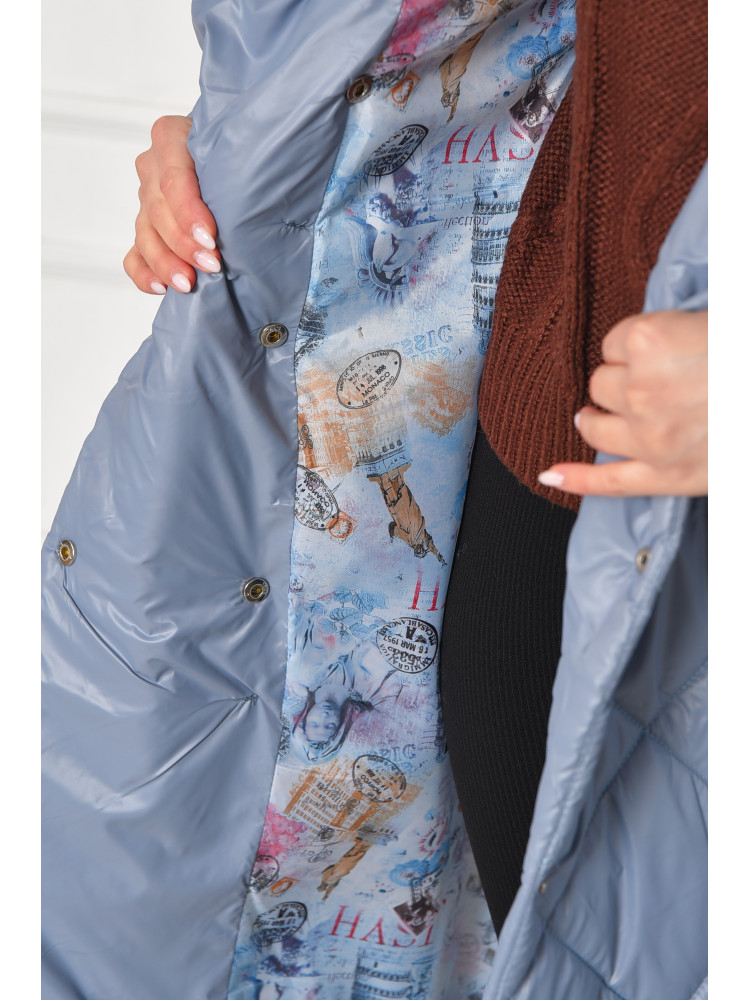 Куртка жіноча подовжена демісезонна блакитного кольору з капюшом 330 209529C